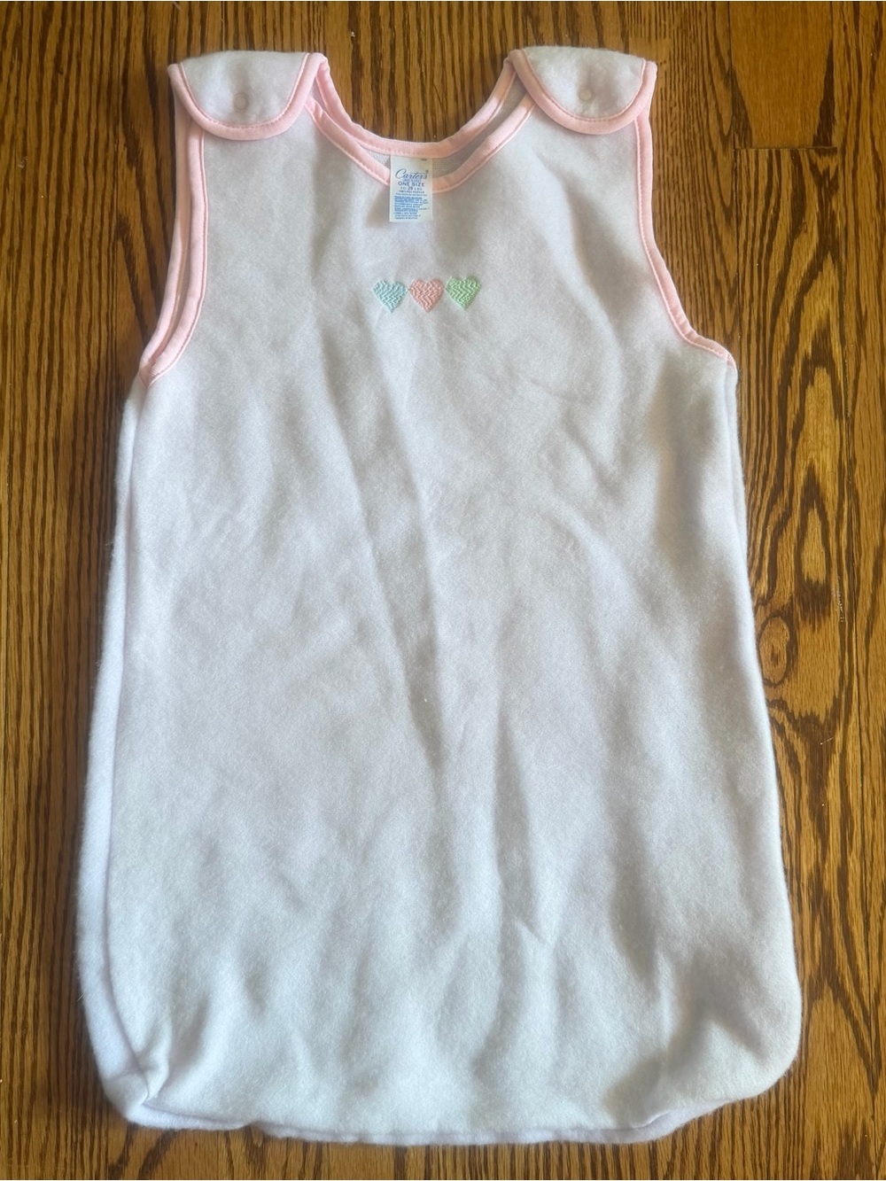 Vintage Carters Sleep Sack Pink Embroidered Hearts One Size up to 20 lbs